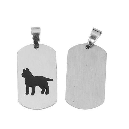 Immagine di Acciaio Inossidabile Ciondoli Rettangolo Tono Argento Nero Cane Smalto 39mm x 18mm, 2 Pz