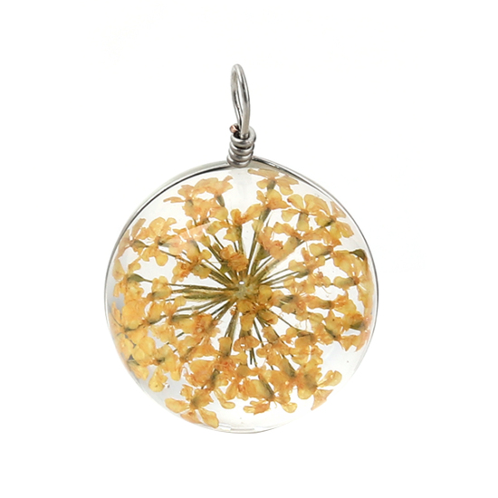 Image de Breloques en Verre & Fleurs Séchées Balle Orange Transparent 28mm x 20mm, 2 Pcs