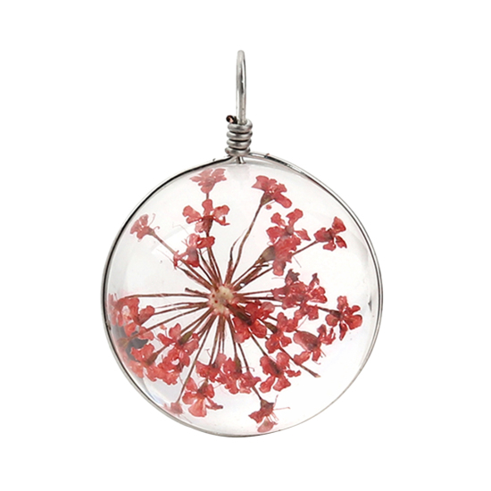 Image de Breloques en Verre & Fleurs Séchées Balle Rouge Transparent 28mm x 20mm, 2 Pcs