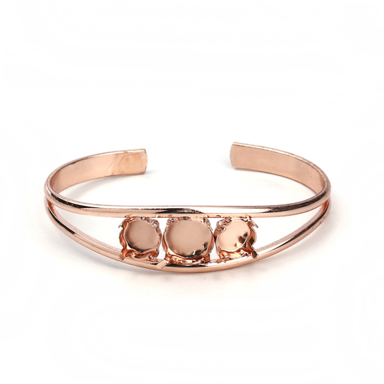 Image de Bracelet Manchette Jonc Semi-Ouvert en Laiton Rond Or Rose Cabochon Rapportable (Convenable à 10mm Dia 8mm Dia) 17.5cm long, 1 Pièce