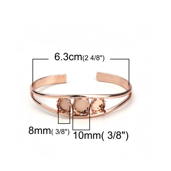 Image de Bracelet Manchette Jonc Semi-Ouvert en Laiton Rond Or Rose Cabochon Rapportable (Convenable à 10mm Dia 8mm Dia) 17.5cm long, 1 Pièce