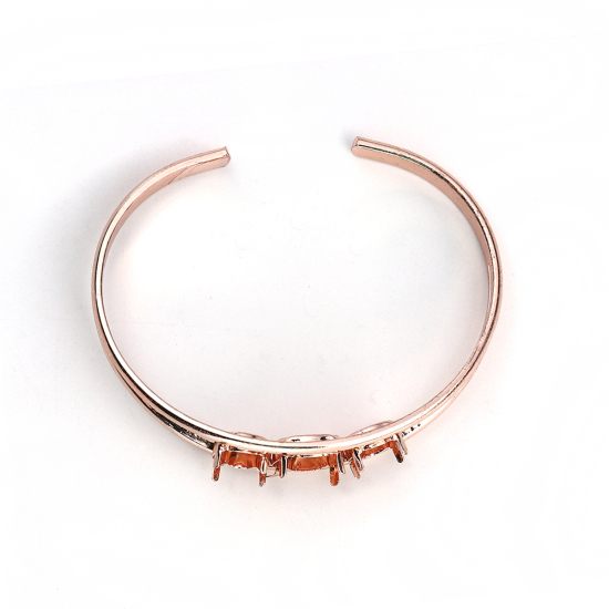 Image de Bracelet Manchette Jonc Semi-Ouvert en Laiton Rond Or Rose Cabochon Rapportable (Convenable à 10mm Dia 8mm Dia) 17.5cm long, 1 Pièce