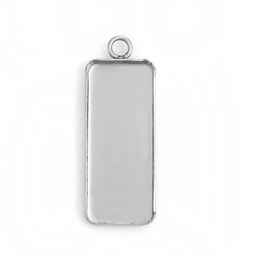 Image de Pendentifs en 304 Acier Inoxydable Rectangle Argent Mat Cabochon Rapportable ( Taille Rapportable 25mmx10mm ) 30mm x 11mm , 10 Pcs