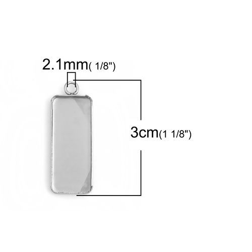 Image de Pendentifs en 304 Acier Inoxydable Rectangle Argent Mat Cabochon Rapportable ( Taille Rapportable 25mmx10mm ) 30mm x 11mm , 10 Pcs
