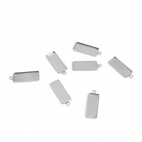 Image de Pendentifs en 304 Acier Inoxydable Rectangle Argent Mat Cabochon Rapportable ( Taille Rapportable 25mmx10mm ) 30mm x 11mm , 10 Pcs