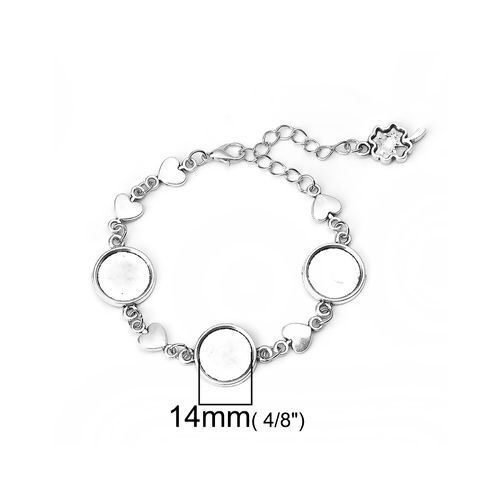 ブレスレット ブレスレット クローバー 銀古美 ハート 台座付 (適応サイズ： 14mm) 17.5cm 長さ、 2 本 の画像