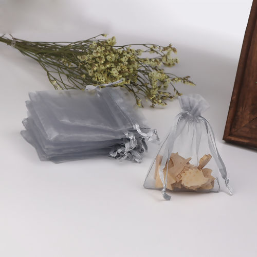 Image de Cadeau de Mariage Sachets en Organza Rectangle Gris (Espace Utilisable: 7x7cm) 9cm x 7cm, 50 Pcs