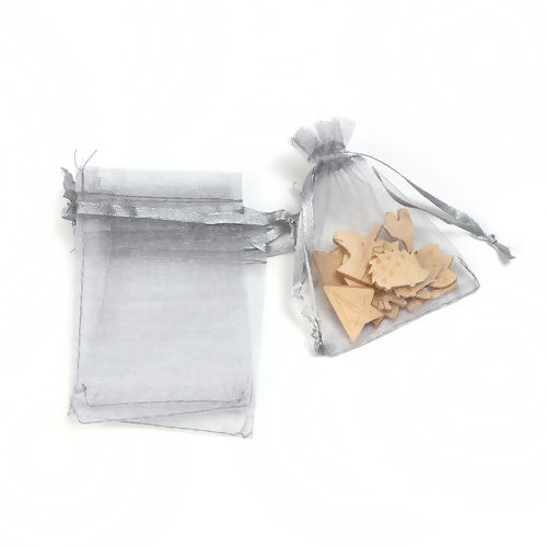Image de Cadeau de Mariage Sachets en Organza Rectangle Gris (Espace Utilisable: 7x7cm) 9cm x 7cm, 50 Pcs