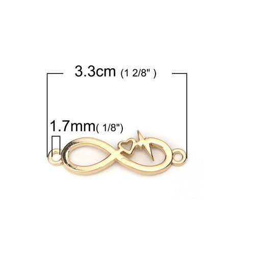 Imagen de Zamak Conectores Símbolo del infinito Chapado en Oro Heartbeat/ Electrocardiogram 33mm x 11mm, 10 Unidades