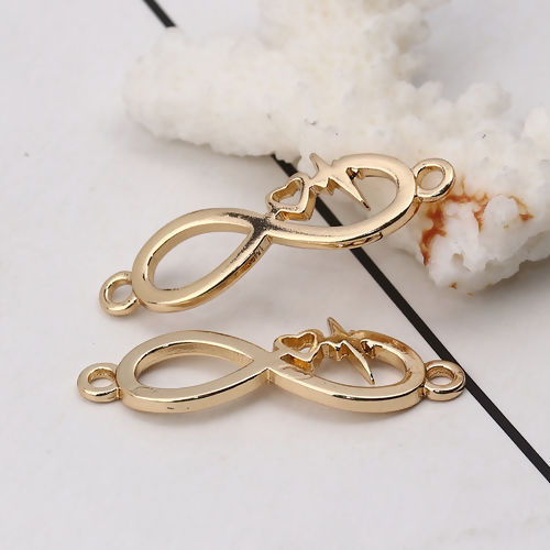 Imagen de Zamak Conectores Símbolo del infinito Chapado en Oro Heartbeat/ Electrocardiogram 33mm x 11mm, 10 Unidades