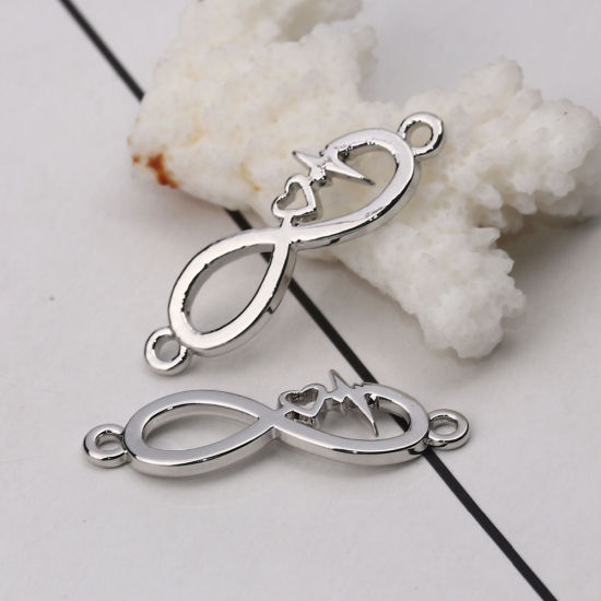 Imagen de Zamak Conectores Símbolo del infinito Chapado en Oro Heartbeat/ Electrocardiogram 33mm x 11mm, 10 Unidades