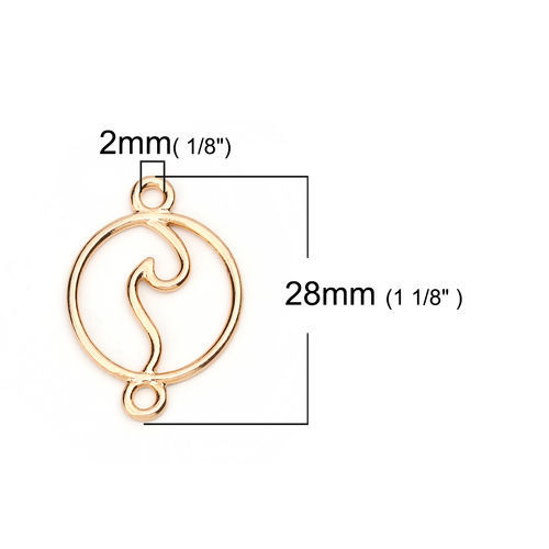 Image de Connecteurs en Alliage de Zinc Rond Doré Vague 28mm x 20mm, 20 Pcs
