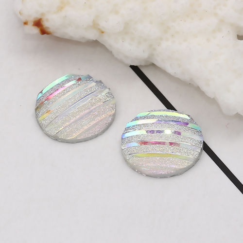 Imagen de Resina AB Rainbow color Aurora Borealis Dome Seals Cabochon Ronda Blanco Raya (Ajusta Brillo ) 12mm 100 Unidades