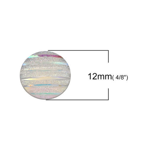 Imagen de Resina AB Rainbow color Aurora Borealis Dome Seals Cabochon Ronda Blanco Raya (Ajusta Brillo ) 12mm 100 Unidades