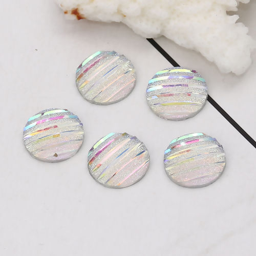 Imagen de Resina AB Rainbow color Aurora Borealis Dome Seals Cabochon Ronda Blanco Raya (Ajusta Brillo ) 12mm 100 Unidades