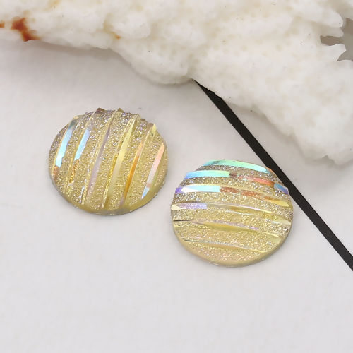 Imagen de Resina AB Rainbow color Aurora Borealis Dome Seals Cabochon Ronda Amariillo Pálido Raya (Ajusta Brillo ) 12mm 100 Unidades