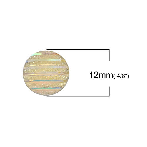 Imagen de Resina AB Rainbow color Aurora Borealis Dome Seals Cabochon Ronda Amariillo Pálido Raya (Ajusta Brillo ) 12mm 100 Unidades