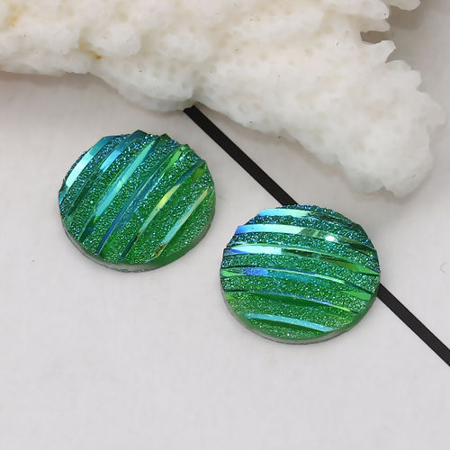 Imagen de Resina AB Rainbow color Aurora Borealis Dome Seals Cabochon Ronda Verde Raya (Ajusta Brillo ) 12mm 100 Unidades