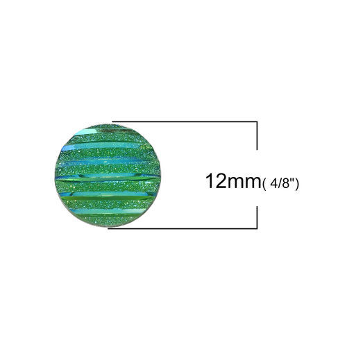 Imagen de Resina AB Rainbow color Aurora Borealis Dome Seals Cabochon Ronda Verde Raya (Ajusta Brillo ) 12mm 100 Unidades