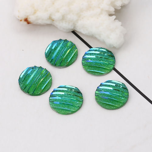 Imagen de Resina AB Rainbow color Aurora Borealis Dome Seals Cabochon Ronda Verde Raya (Ajusta Brillo ) 12mm 100 Unidades