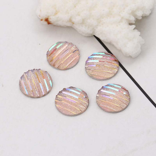 Imagen de Resina AB Rainbow color Aurora Borealis Dome Seals Cabochon Ronda Verde Raya (Ajusta Brillo ) 12mm 100 Unidades