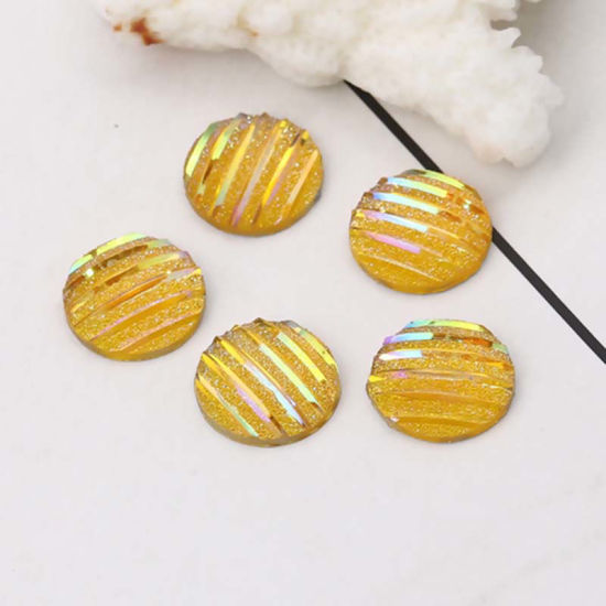 Imagen de Resina AB Rainbow color Aurora Borealis Dome Seals Cabochon Ronda Verde Raya (Ajusta Brillo ) 12mm 100 Unidades