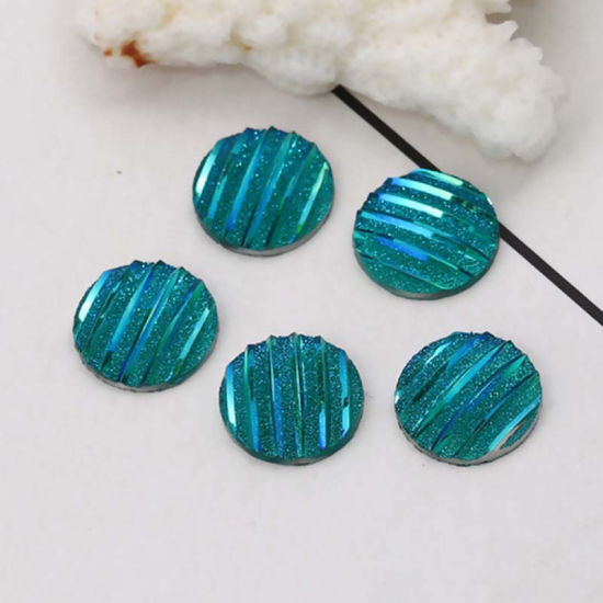 Imagen de Resina AB Rainbow color Aurora Borealis Dome Seals Cabochon Ronda Verde Raya (Ajusta Brillo ) 12mm 100 Unidades