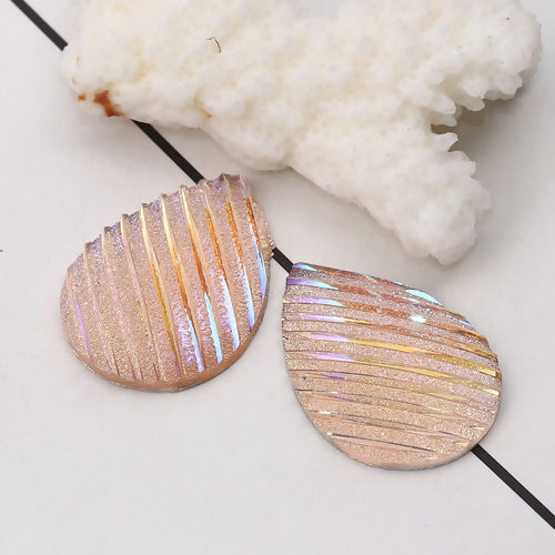 Image de Cabochon Dôme en Résine AB Couleur Irisation Aurores Boréales Goutte d'Eau Rose Rayées Brillant 25mm x 18mm, 30 Pcs