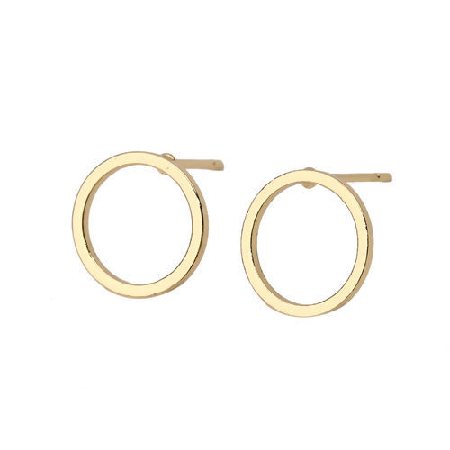 Picture of Brass Ear Post Stud Earrings 18K Real Gold Plated Circle Ring 12mm( 4/8") Dia., Post/ Wire Size: (20 gauge), 6 PCs