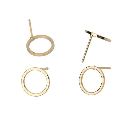 Picture of Brass Ear Post Stud Earrings 18K Real Gold Plated Circle Ring 12mm( 4/8") Dia., Post/ Wire Size: (20 gauge), 6 PCs