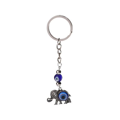 Image de Porte-Clés Eléphant Argent Vieilli Bleu Œil Mauvais 10.7cm x 3cm, 1 Pièce