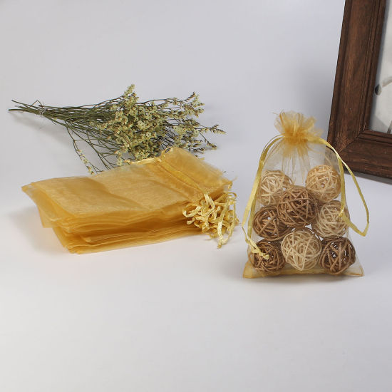 Image de Cadeau de Mariage Sachets en Organza Rectangle Or (Espace Utilisable: 13x10cm) 15cm x 10cm, 20 Pcs