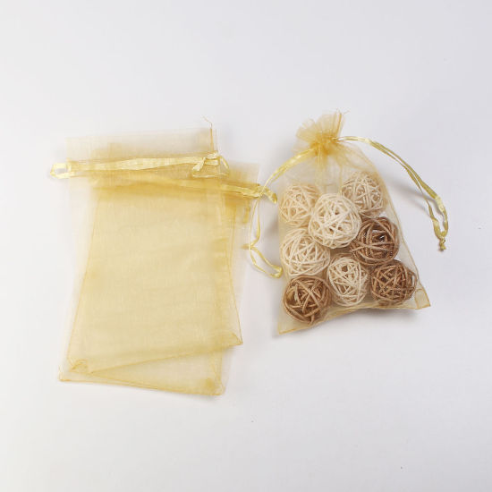 Image de Cadeau de Mariage Sachets en Organza Rectangle Or (Espace Utilisable: 13x10cm) 15cm x 10cm, 20 Pcs