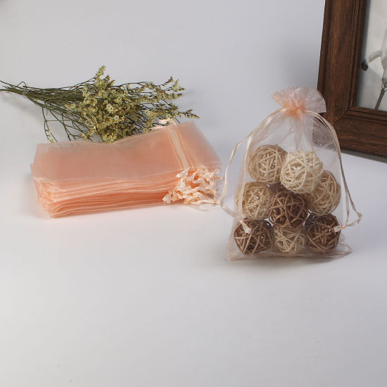 Image de Cadeau de Mariage Sachets en Organza Rectangle Orange Clair (Espace Utilisable: 13x10cm) 15cm x 10cm, 20 Pcs