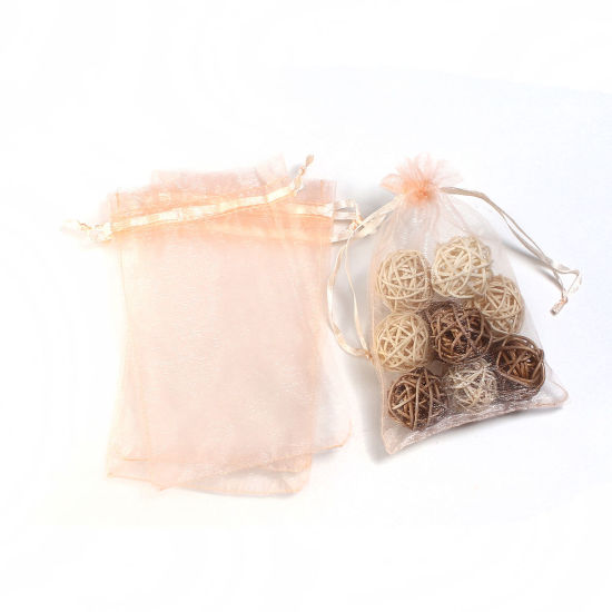 Image de Cadeau de Mariage Sachets en Organza Rectangle Orange Clair (Espace Utilisable: 13x10cm) 15cm x 10cm, 20 Pcs