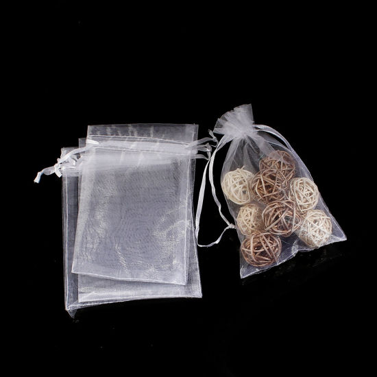 Image de Cadeau de Mariage Sachets en Organza Rectangle Blanc (Espace Utilisable: 13x10cm) 15cm x 10cm, 20 Pcs