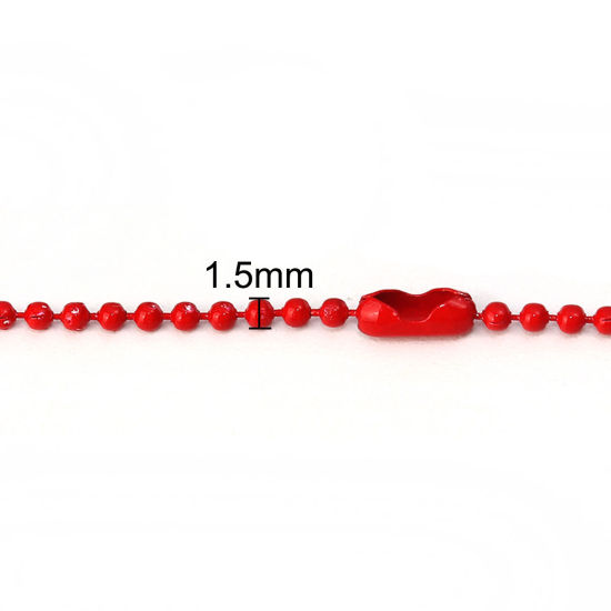 合金 ボールチェーン ネックレス 赤 59cm長さ、 チェーンサイズ: 1.5mm、 1 パック （ 10 個/パック） の画像