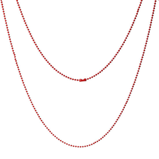 合金 ボールチェーン ネックレス 赤 59cm長さ、 チェーンサイズ: 1.5mm、 1 パック （ 10 個/パック） の画像
