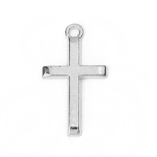 Bild von Zinklegierung Charms Kreuz Silberfarbe 24mm x 14mm, 50 Stück
