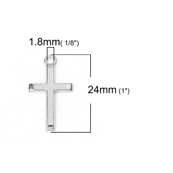 Bild von Zinklegierung Charms Kreuz Silberfarbe 24mm x 14mm, 50 Stück