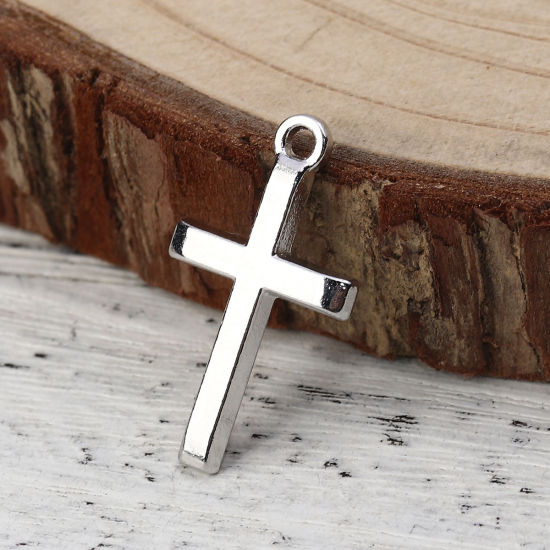 Bild von Zinklegierung Charms Kreuz Silberfarbe 24mm x 14mm, 50 Stück
