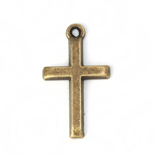 Bild von Zinklegierung Charms Kreuz Bronzefarbe 24mm x 14mm, 50 Stück
