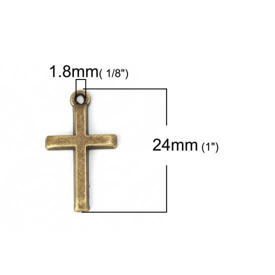 Bild von Zinklegierung Charms Kreuz Bronzefarbe 24mm x 14mm, 50 Stück
