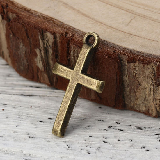 Bild von Zinklegierung Charms Kreuz Bronzefarbe 24mm x 14mm, 50 Stück