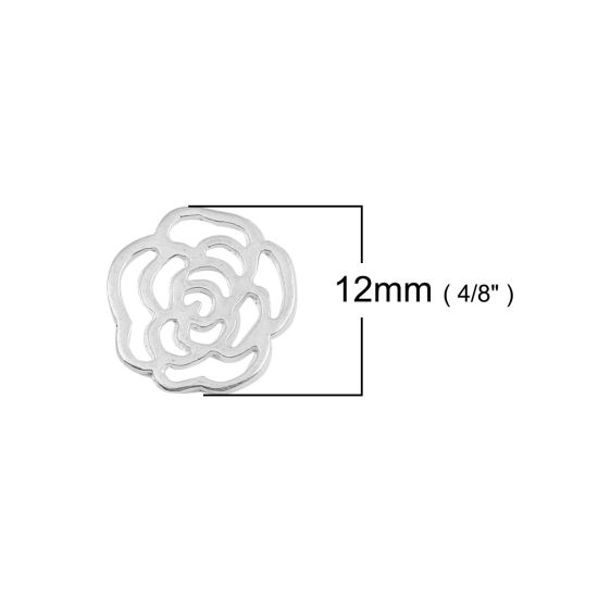 亜鉛合金 装飾 フラワー 銀メッキ 透かし 12mm x 11mm、 30 個 の画像