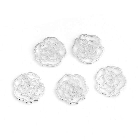 亜鉛合金 装飾 フラワー 銀メッキ 透かし 12mm x 11mm、 30 個 の画像