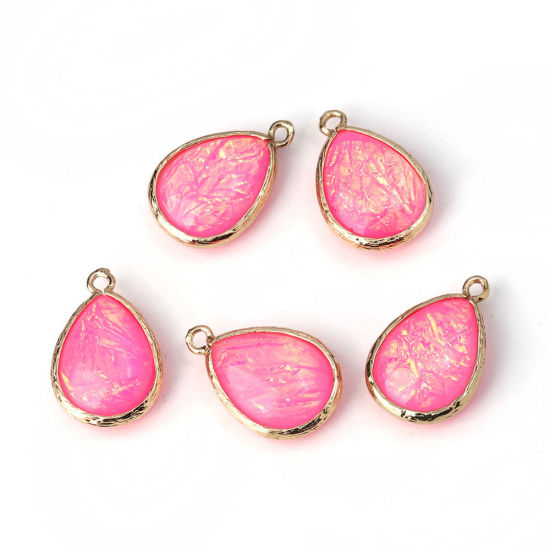 Image de Breloques en Laiton & Résine AB Couleur Irisation Aurores Boréales Goutte d'Eau Or Clair Blanc 23mm x 15mm - 22mm x 14mm, 5 Pcs