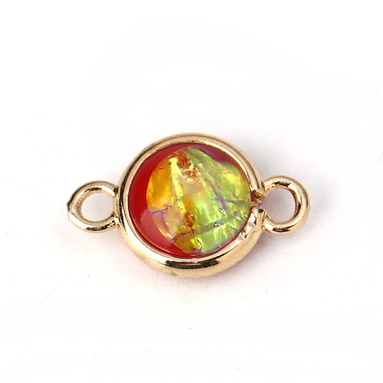 Picture of Brass & Resin AB Rainbow Color Aurora Borealis Connectors Round Light Golden Red 16mm x10mm( 5/8" x 3/8") - 15mm x9mm( 5/8" x 3/8"), 5 PCs