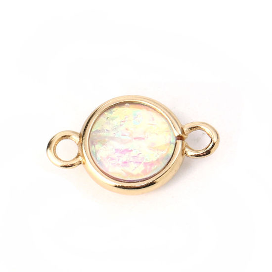 Picture of Brass & Resin AB Rainbow Color Aurora Borealis Connectors Round Light Golden White 16mm x10mm( 5/8" x 3/8") - 15mm x9mm( 5/8" x 3/8"), 5 PCs