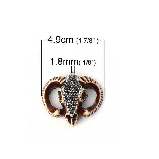 Image de Pendentifs en Résine Style Bohème Chèvre Micro Pavé Brun à Strass Gris 49mm x 46mm, 1 Pièce